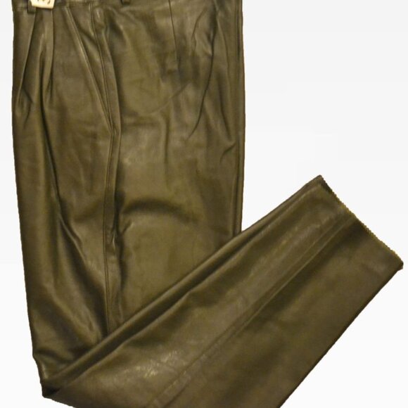 Women’s Black Soft Leather Pleated Dress Pants with Open Hem Plus Size 16 Colors - Picture 5 of 16